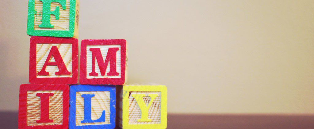 Family spelled out in colorful letter blocks